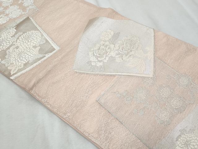 平和屋着物＊夏物　六通柄袋帯　唐織　色紙重ね枝花文　銀糸　正絹　逸品　CABH8387fb