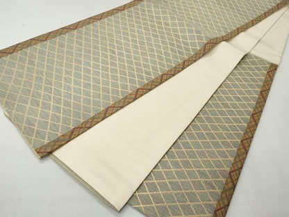 平和屋着物◎六通柄袋帯　菱格子文　金糸　正絹　逸品　CABH8453qe