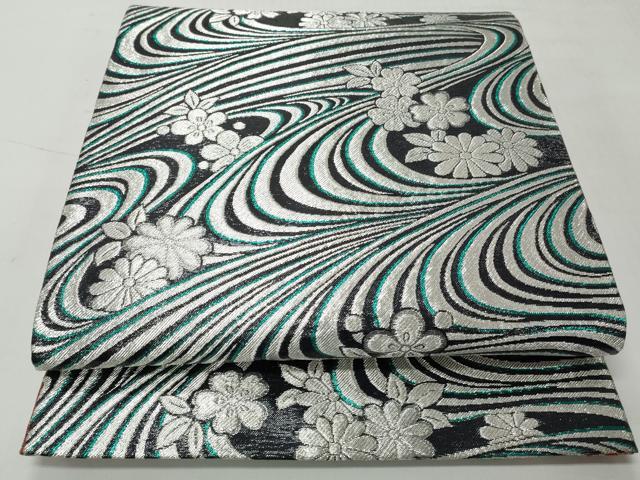 平和屋着物◎両面　六通柄袋帯　流水花散し文　金銀糸　正絹　逸品　CABH8454qe