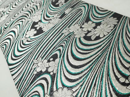 平和屋着物◎両面　六通柄袋帯　流水花散し文　金銀糸　正絹　逸品　CABH8454qe