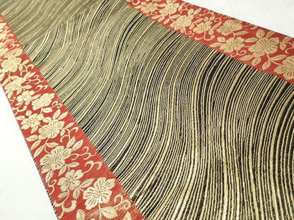 平和屋着物◎両面　六通柄袋帯　流水花散し文　金銀糸　正絹　逸品　CABH8454qe