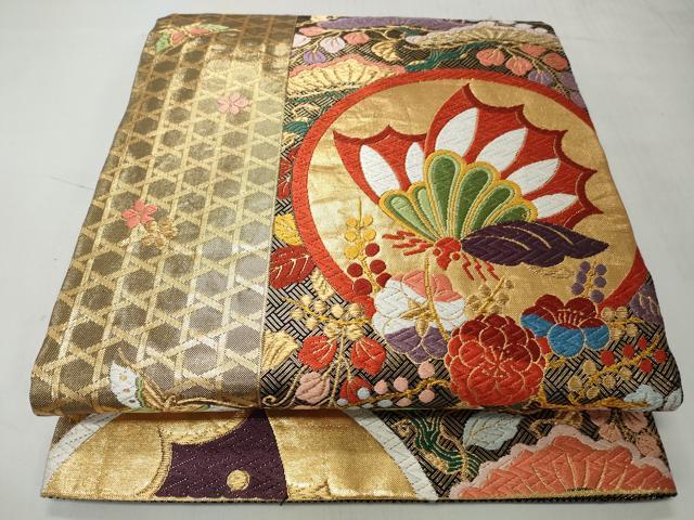 平和屋着物◎佐賀錦　六通柄袋帯　唐織　松藤蝶丸紋　金糸　正絹　逸品　CABH8456qe