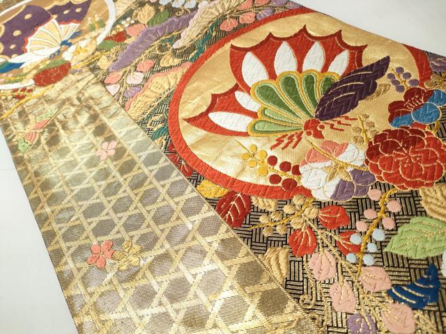 平和屋着物◎佐賀錦　六通柄袋帯　唐織　松藤蝶丸紋　金糸　正絹　逸品　CABH8456qe
