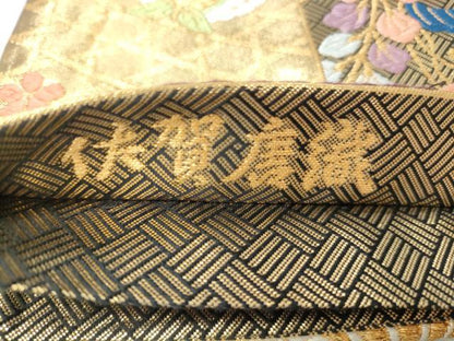 平和屋着物◎佐賀錦　六通柄袋帯　唐織　松藤蝶丸紋　金糸　正絹　逸品　CABH8456qe