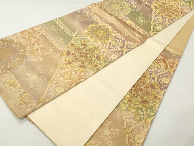 平和屋着物◎六通柄袋帯　正倉院花唐草文　金糸　正絹　逸品　CABH8459qe