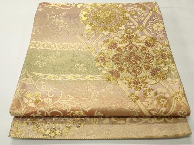 平和屋着物◎六通柄袋帯　正倉院花唐草文　金糸　正絹　逸品　CABH8459qe