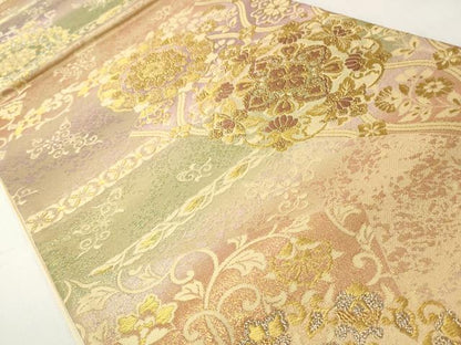 平和屋着物◎六通柄袋帯　正倉院花唐草文　金糸　正絹　逸品　CABH8459qe