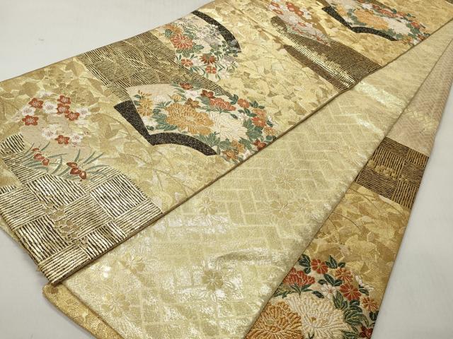 平和屋着物◎六通柄袋帯　地紙草花文　金糸　正絹　逸品　CABH8462qe