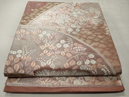 平和屋着物◎六通柄袋帯　唐織　雲取り地紙草花文　銀糸　正絹　逸品　CABH8463qe