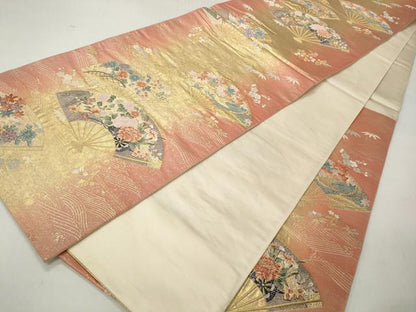 平和屋着物◎六通柄袋帯　唐織　静宏錦　優都扇遊文　金糸　引箔　正絹　逸品　CABH8466qe