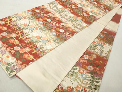 平和屋着物◎六通柄袋帯　唐織　草花文　金糸　正絹　逸品　CABH8467qe