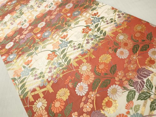 平和屋着物◎六通柄袋帯　唐織　草花文　金糸　正絹　逸品　CABH8467qe