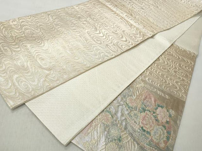 平和屋着物◎太鼓柄袋帯　扇盛牡丹斗目文様　金銀糸　正絹　逸品　CABH8471qe