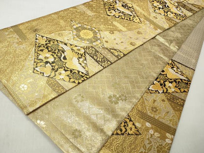平和屋着物◎六通柄袋帯　飛鶴花唐草文　金糸　正絹　逸品　CABH8477qe
