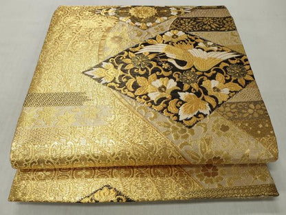 平和屋着物◎六通柄袋帯　飛鶴花唐草文　金糸　正絹　逸品　CABH8477qe