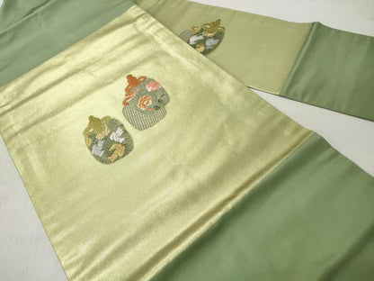 平和屋着物◎九寸名古屋帯　総刺繍　仕覆紋　金糸　正絹　逸品　CABH8478qe