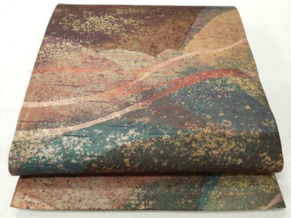 平和屋着物◎全通柄袋帯　霞文　金糸　引箔　正絹　逸品　CABH8479qe
