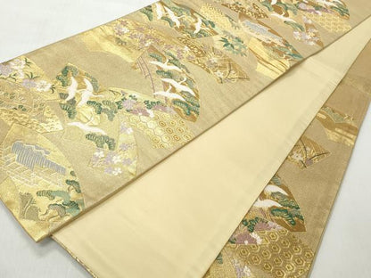 平和屋着物◎六通柄袋帯　唐織　地紙花鳥文　金糸　正絹　逸品　CABH8491qe