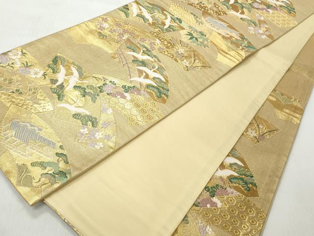平和屋着物◎六通柄袋帯　唐織　地紙花鳥文　金糸　正絹　逸品　CABH8491qe