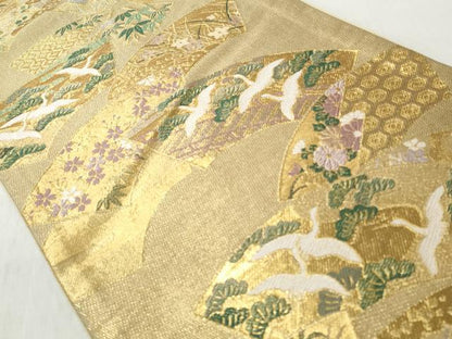平和屋着物◎六通柄袋帯　唐織　地紙花鳥文　金糸　正絹　逸品　CABH8491qe