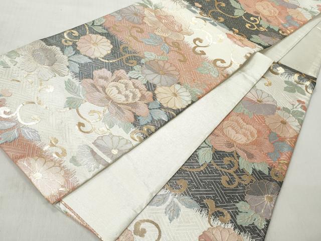 平和屋着物◎六通柄袋帯　吉祥花唐草文　金銀糸　正絹　逸品　CABH8494qe