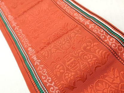 平和屋着物◎本場筑前博多織　半幅帯　陶器花文　証紙付き　正絹　逸品　CABH8513qe
