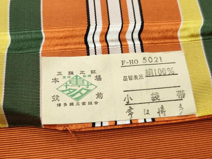 平和屋着物◎本場筑前博多織　半幅帯　間道　証紙付き　正絹　逸品　CABH8525qe