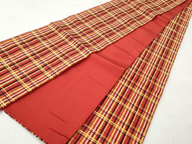 平和屋着物◎本場筑前博多織　半幅帯　格子柄　証紙付き　正絹　逸品　CABH8526qe