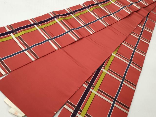 平和屋着物◎本場筑前博多織　半幅帯　格子柄　証紙付き　正絹　逸品　CABH8534qe