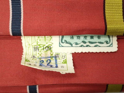平和屋着物◎本場筑前博多織　半幅帯　格子柄　証紙付き　正絹　逸品　CABH8534qe