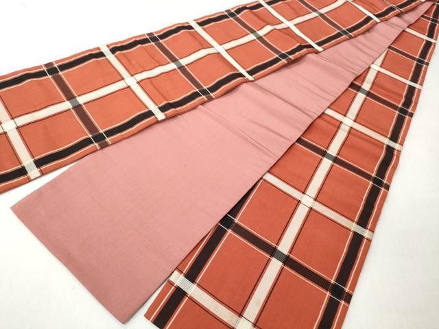 平和屋着物◎本場筑前博多織　半幅帯　格子柄　正絹　逸品　CABH8544qe
