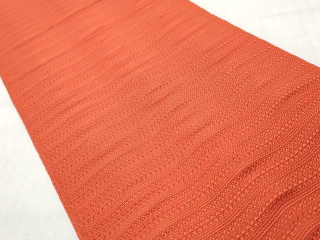 平和屋着物◎半幅帯　よろけ縞　紅緋色　正絹　逸品　CABH8574qe