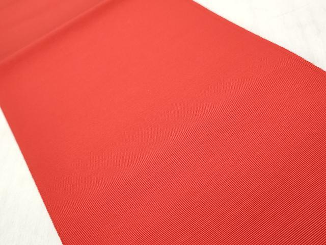平和屋着物◎本場筑前博多織　半幅帯　深緋色　森博多織謹製　証紙付き　正絹　逸品　未使用　CABH8581qe