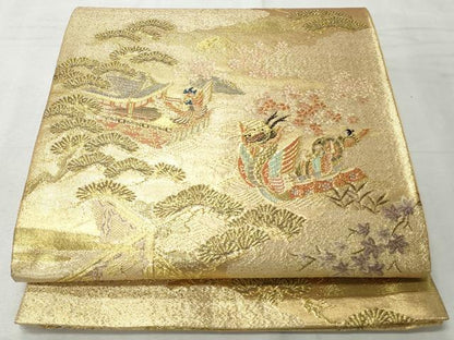 平和屋着物◎六通柄袋帯　雲取り風景文　金糸　正絹　逸品　CABH8593qe