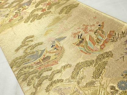 平和屋着物◎六通柄袋帯　雲取り風景文　金糸　正絹　逸品　CABH8593qe