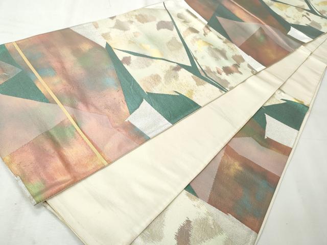 平和屋着物◎六通柄袋帯　幾何学文　引箔　正絹　逸品　CABH8598qe