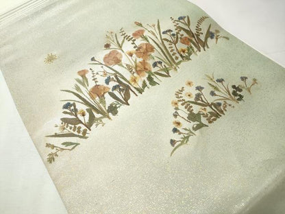平和屋着物◎九寸開き名古屋帯　草花文　押し花　正絹　逸品　CABH8607qe