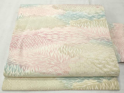 平和屋着物◎全通柄　九寸名古屋帯　流水草葉文　正絹　逸品　CABH8612qe