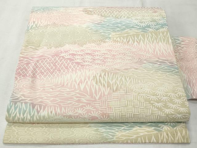 平和屋着物◎全通柄　九寸名古屋帯　流水草葉文　正絹　逸品　CABH8612qe