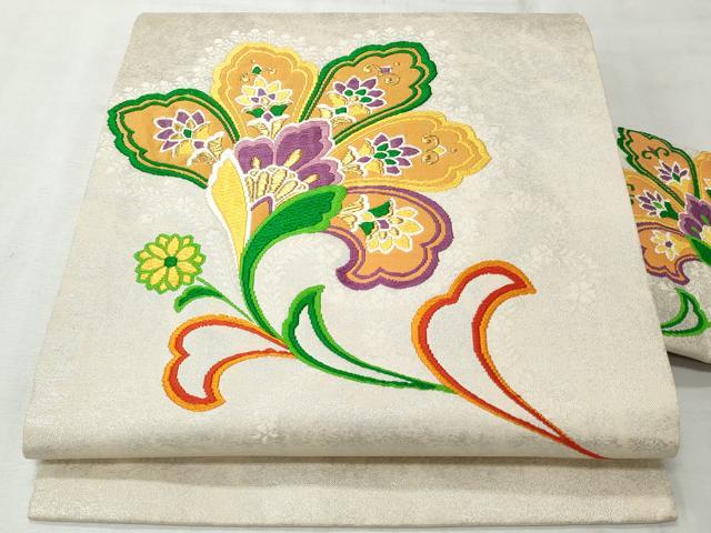 平和屋着物◎九寸名古屋帯　唐織　更紗花文　金銀糸　正絹　逸品　CABH8617qe