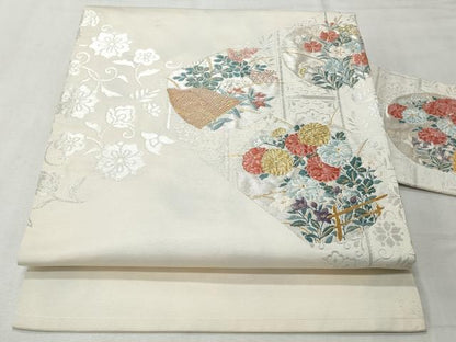 平和屋着物◎九寸名古屋帯　唐織　草花丸文　金銀糸　正絹　逸品　CABH8618qe