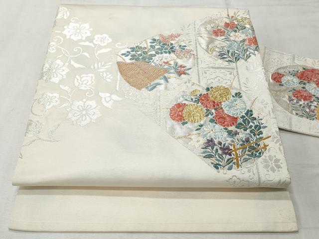 平和屋着物◎九寸名古屋帯　唐織　草花丸文　金銀糸　正絹　逸品　CABH8618qe