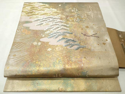 平和屋着物◎創作　全通柄　九寸名古屋帯　型染め　草花動物文様　正絹　逸品　CABH8622qe