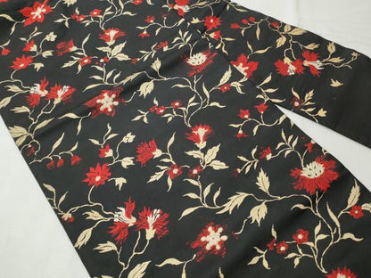 平和屋着物◎九寸名古屋帯　唐織　更紗草花文　黒地　金糸　正絹　逸品　CABH8627qe