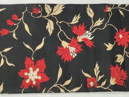 平和屋着物◎九寸名古屋帯　唐織　更紗草花文　黒地　金糸　正絹　逸品　CABH8627qe