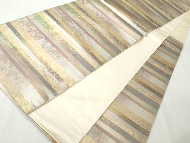 平和屋着物◎六通柄袋帯　横段文　陶漆箔　引箔　正絹　逸品　CABH8628qe
