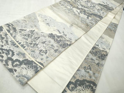 平和屋着物◎六通柄袋帯　吉野山　銀糸　引箔　正絹　逸品　CABH8632qe