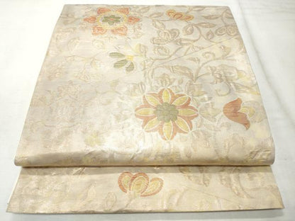 平和屋着物◎六通柄袋帯　ふくれ織　花唐草文　金糸　引箔　正絹　逸品　CABH8637qe