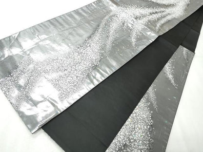 平和屋着物◎六通柄袋帯　霞文　銀糸　正絹　逸品　CABH8638qe