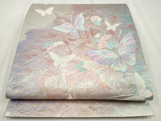 平和屋着物◎六通柄袋帯　唐織　花蝶文　金銀糸　正絹　逸品　CABH8672qe